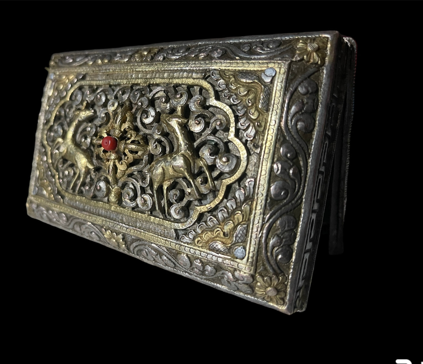Antique silver and gilded silver Bhutanese betel nut box