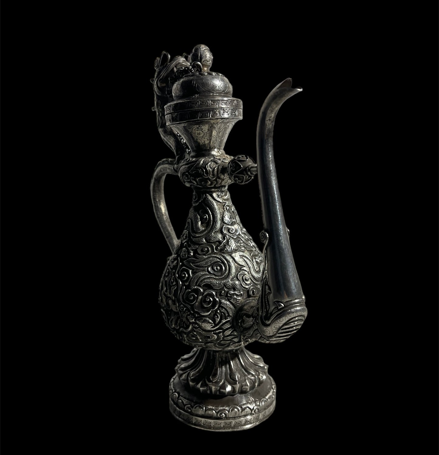 Antique Tibetan ceremonial silver pitcher