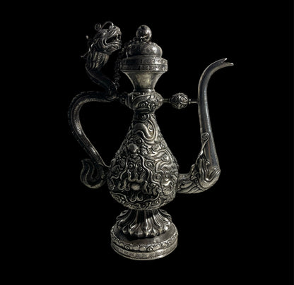 Antique Tibetan ceremonial silver pitcher