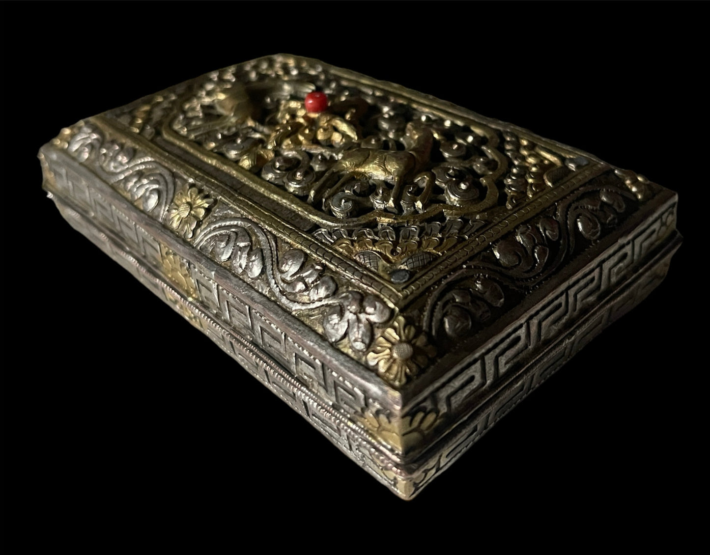 Antique silver and gilded silver Bhutanese betel nut box