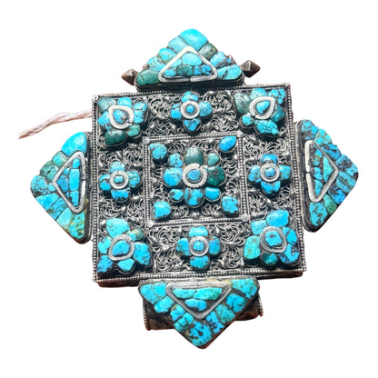 Antique Tibetan silver and turquoise ghau
