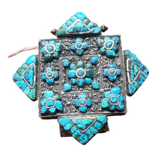 Antique Tibetan silver and turquoise ghau