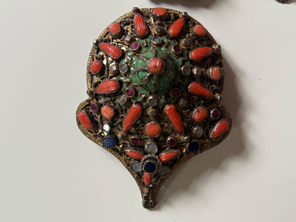 Antique Ottoman silver and gilded silver with coral belt buckle