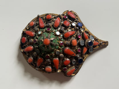 Antique Ottoman silver and gilded silver with coral belt buckle