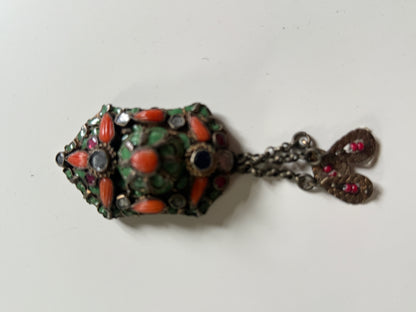 Antique Ottoman silver and gilded silver with coral belt buckle