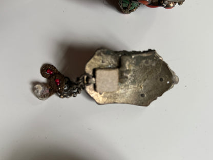 Antique Ottoman silver and gilded silver with coral belt buckle