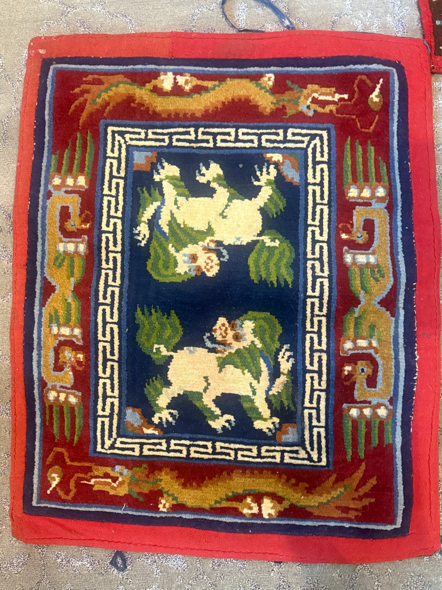 A vintage Tibetan meditation rug / saddle rug topper