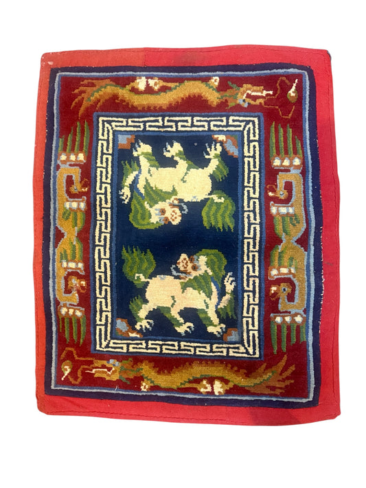 A vintage Tibetan meditation rug / saddle rug topper