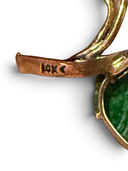 Vintage Jade, Pearl & Gold Floral Brooch | Carved Jade Leaf and Cultured Pearl Pin