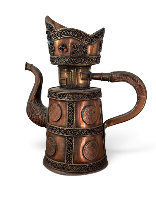 Antique Tibetan Copper Ritual Ewer Buddhist Vessel Himalayan Metalwork 8"