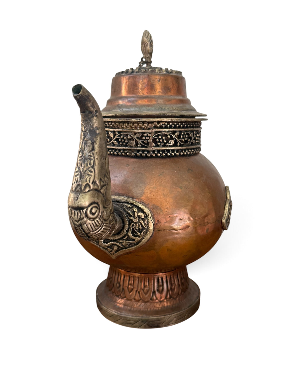 Antique Tibetan Copper Ritual Ewer Dragon Handle Buddhist Tea Vessel 9"