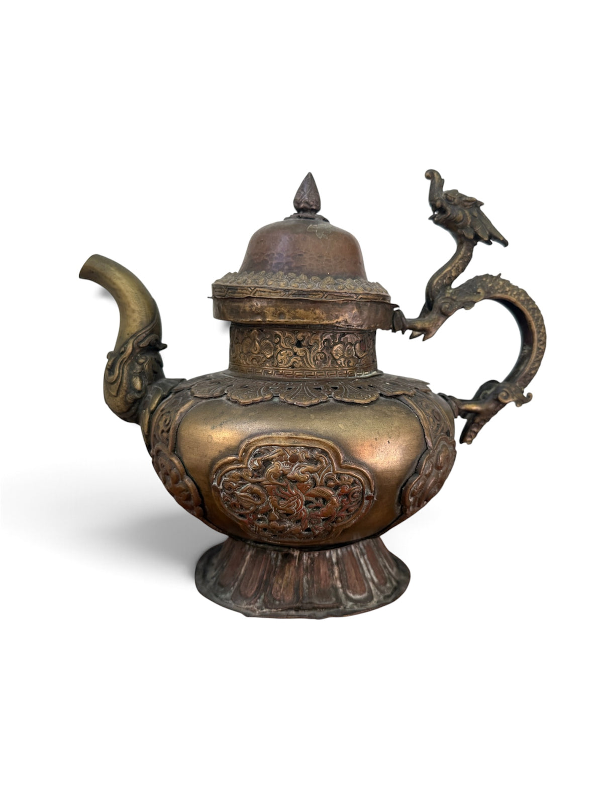 Large Antique Tibetan / Sino-Tibetan Bronze Dragon Ritual Ewer, 2146 Grams, As Found Condition