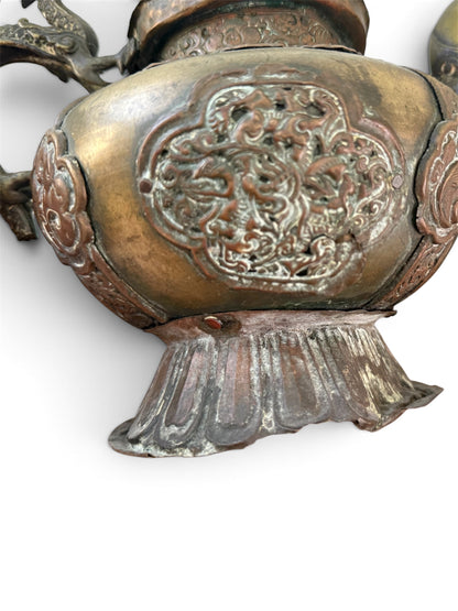 Large Antique Tibetan / Sino-Tibetan Bronze Dragon Ritual Ewer, 2146 Grams, As Found Condition