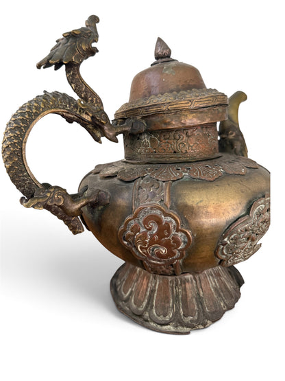 Large Antique Tibetan / Sino-Tibetan Bronze Dragon Ritual Ewer, 2146 Grams, As Found Condition