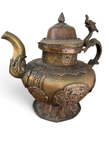 Large Antique Tibetan / Sino-Tibetan Bronze Dragon Ritual Ewer, 2146 Grams, As Found Condition