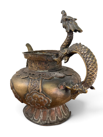 Large Antique Tibetan / Sino-Tibetan Bronze Dragon Ritual Ewer, 2146 Grams, As Found Condition
