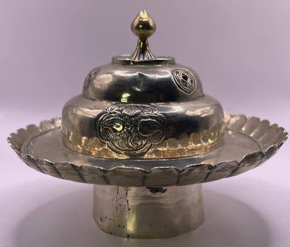 Pair of Antique silver Tibetan cup stands
