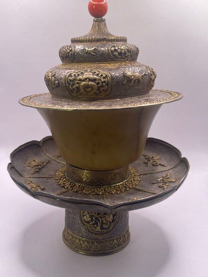 Antique silver Tibetan cup stand