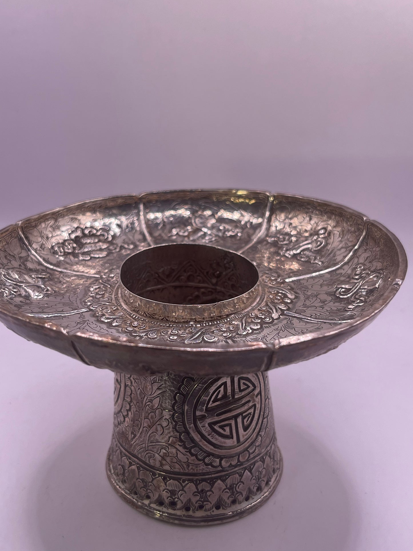 Antique silver Tibetan cup stand