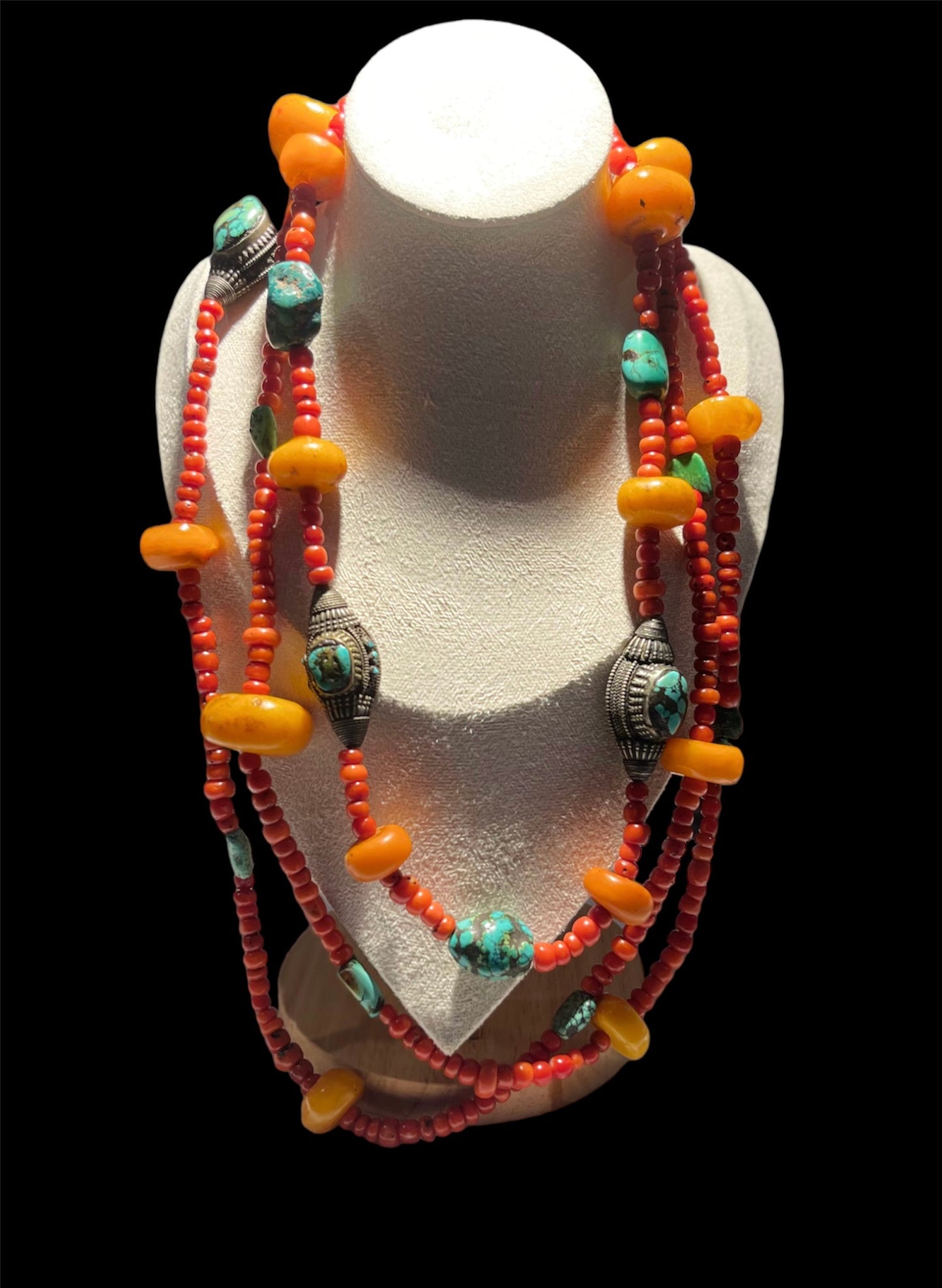A traditional Tibetan necklace with antique Tibetan beads