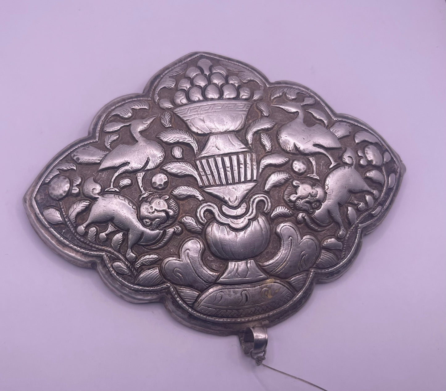 A large antique silver Tibetan apron clasp