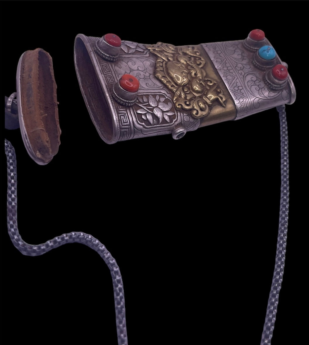 Antique Tibetan silver snuff bottle belt pendants