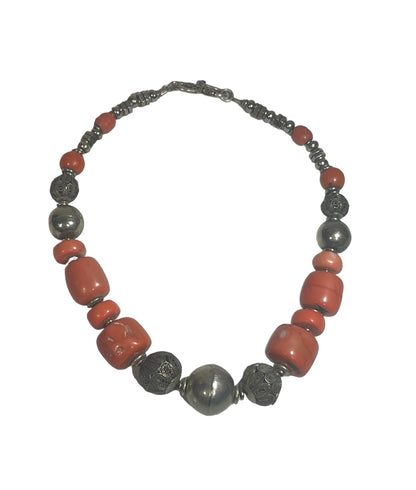 A coral and silver necklace