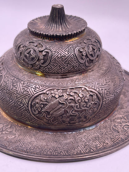 Antique silver Tibetan cup stand
