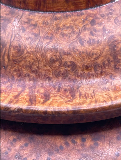 An antique burlwood tsampa container with lid