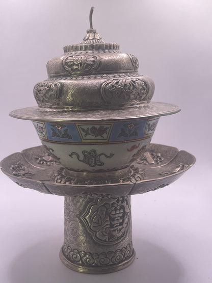 Antique silver Tibetan cup stand