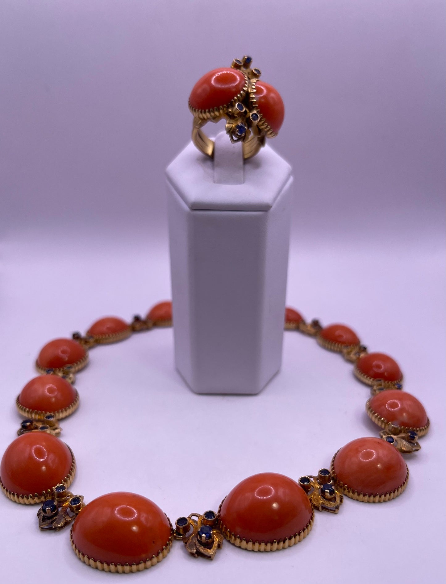 Vintage coral necklace and ring set