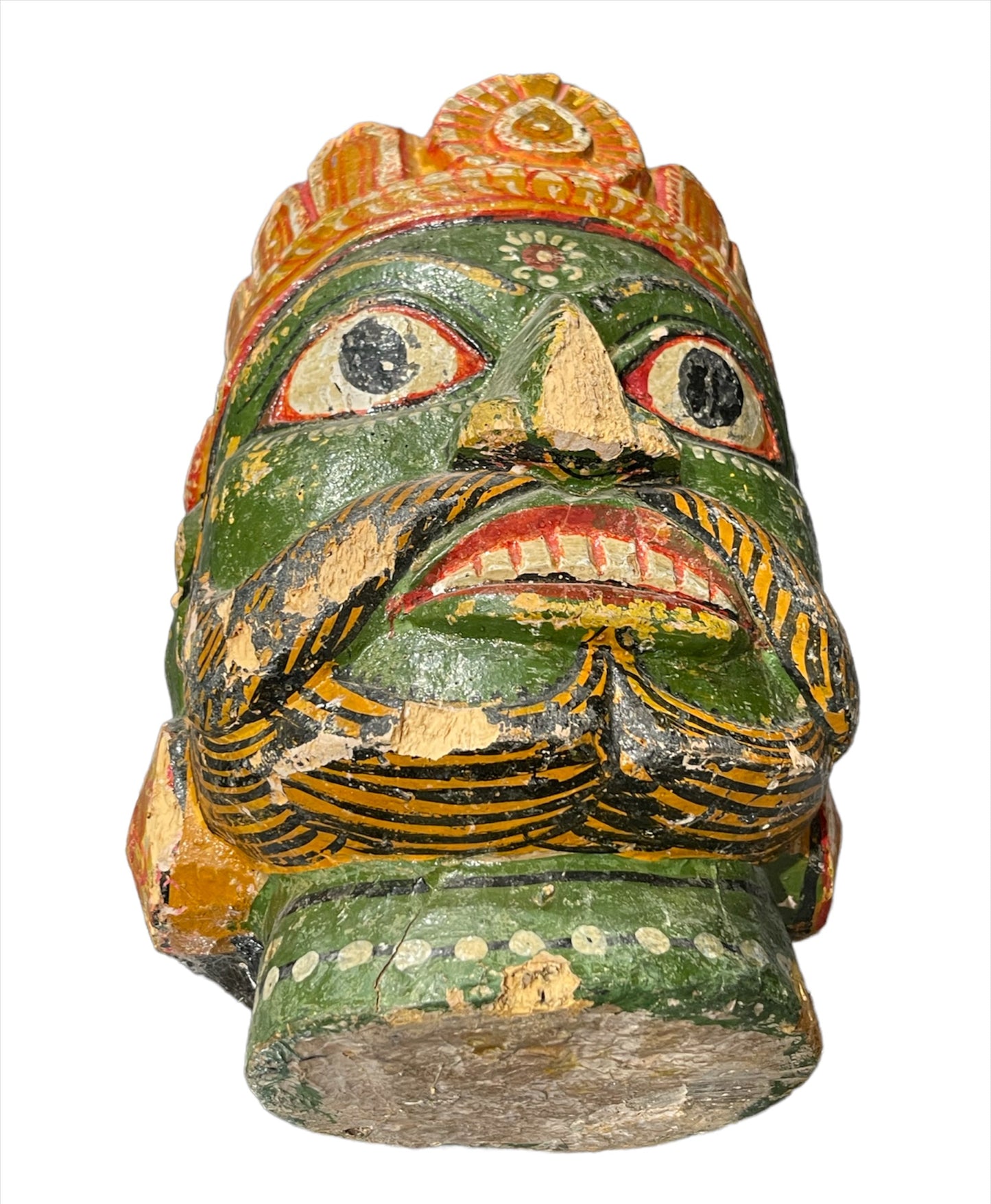 Vintage solid wood doorstop -painted head of Ravana