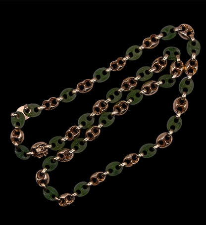 A vintage jade nephrite and 14kt gold link necklace