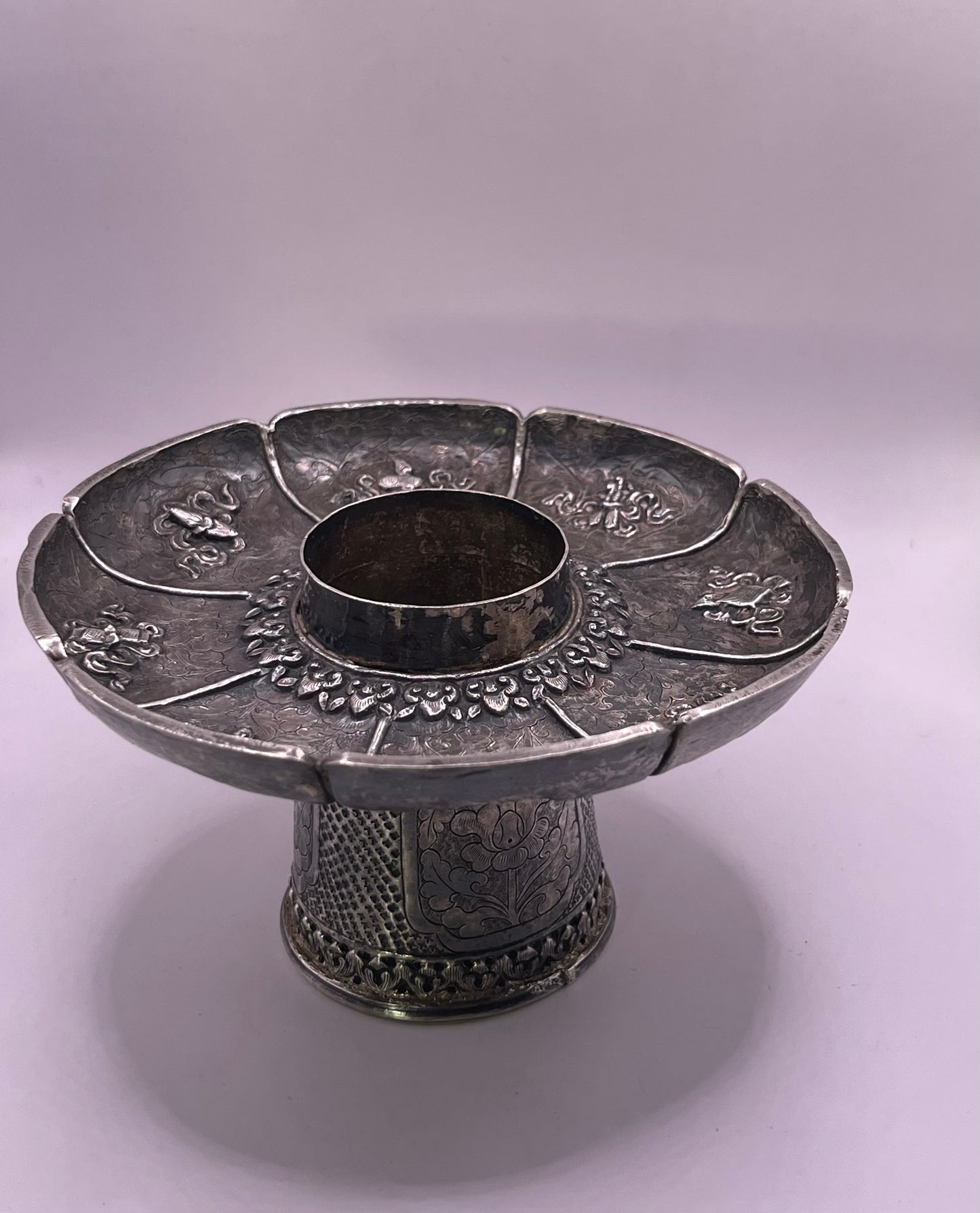 Antique silver Tibetan cup stand