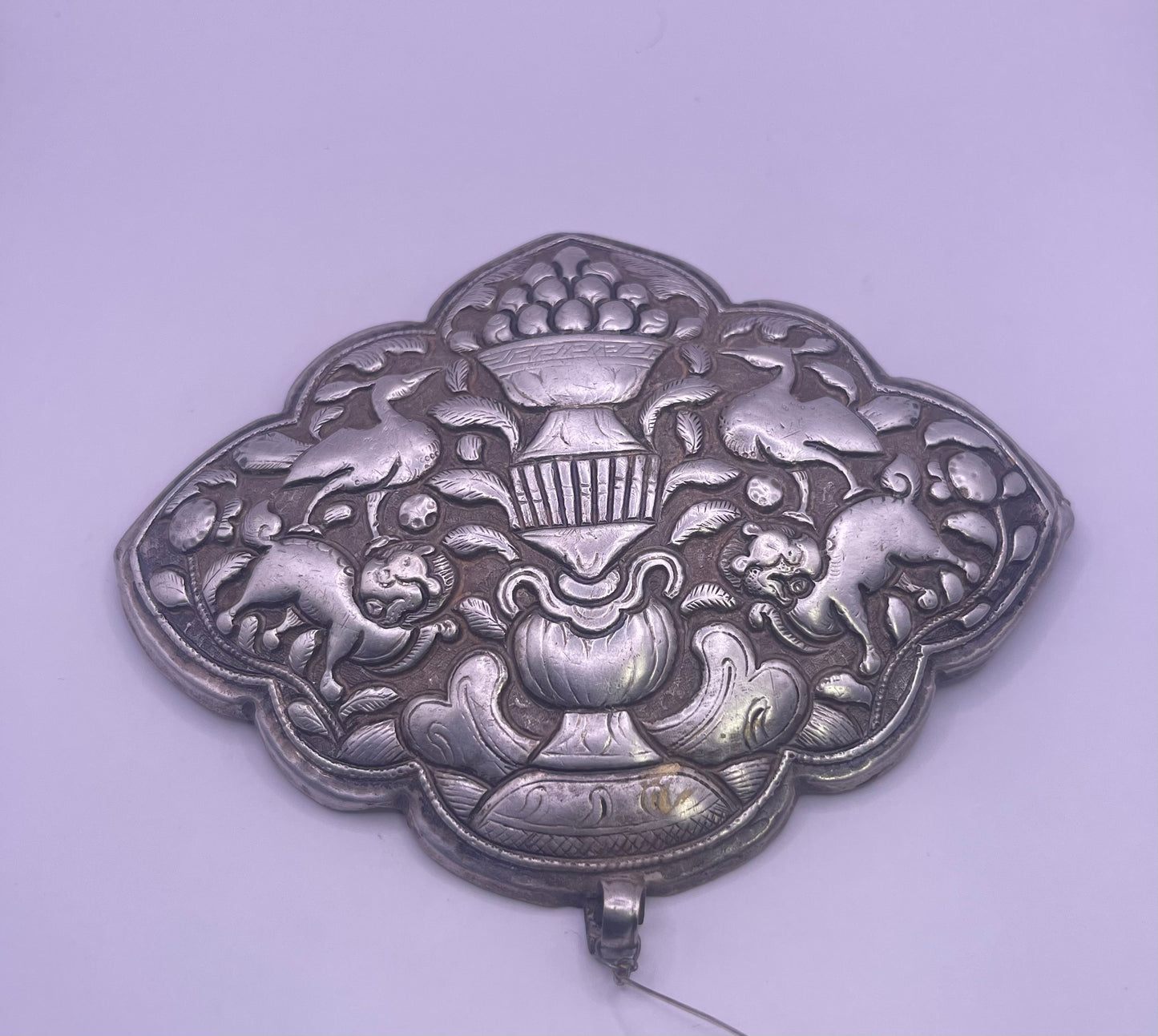 A large antique silver Tibetan apron clasp