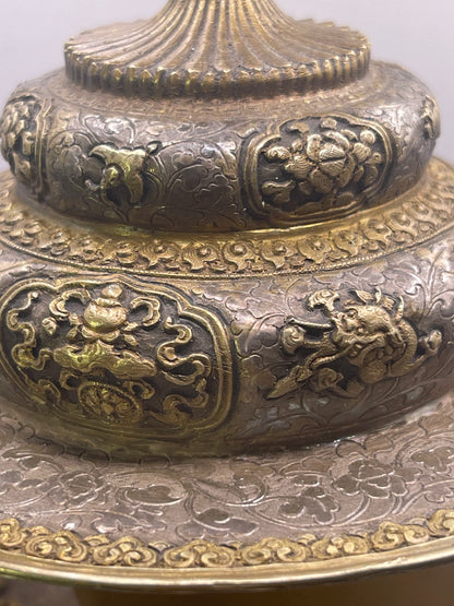 Antique silver Tibetan cup stand