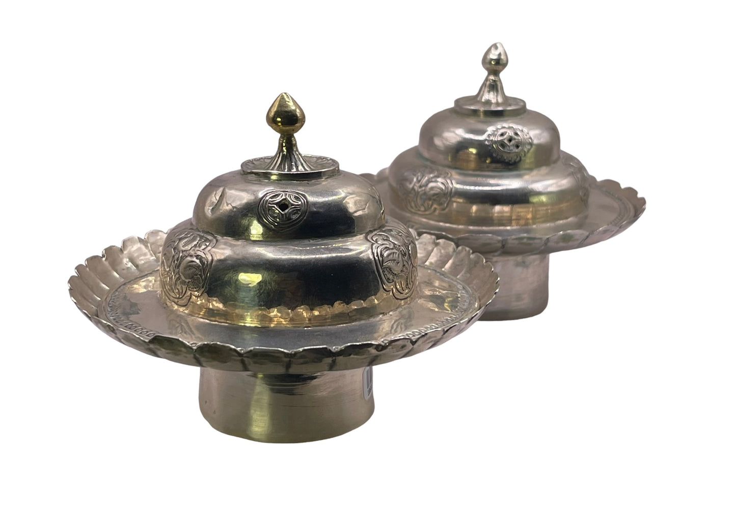 Pair of Antique silver Tibetan cup stands