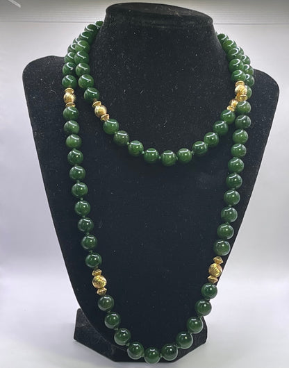 A jade nephrite and gold bead necklace