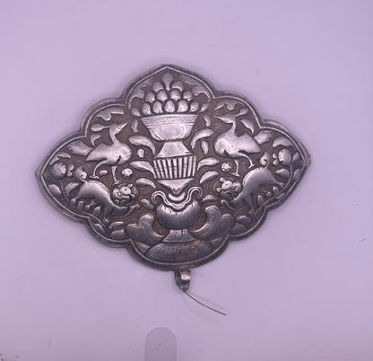 A large antique silver Tibetan apron clasp