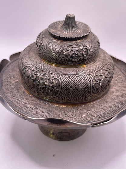 Antique silver Tibetan cup stand