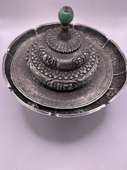 Antique silver Tibetan cup stand