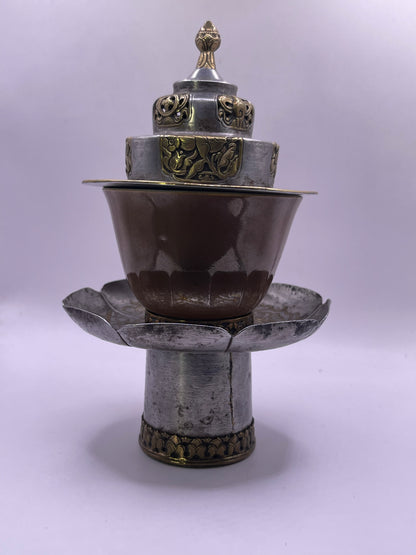 Antique silver Tibetan cup stand with cup