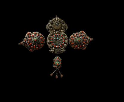 Antique Ottoman silver and gilded silver with coral belt buckle