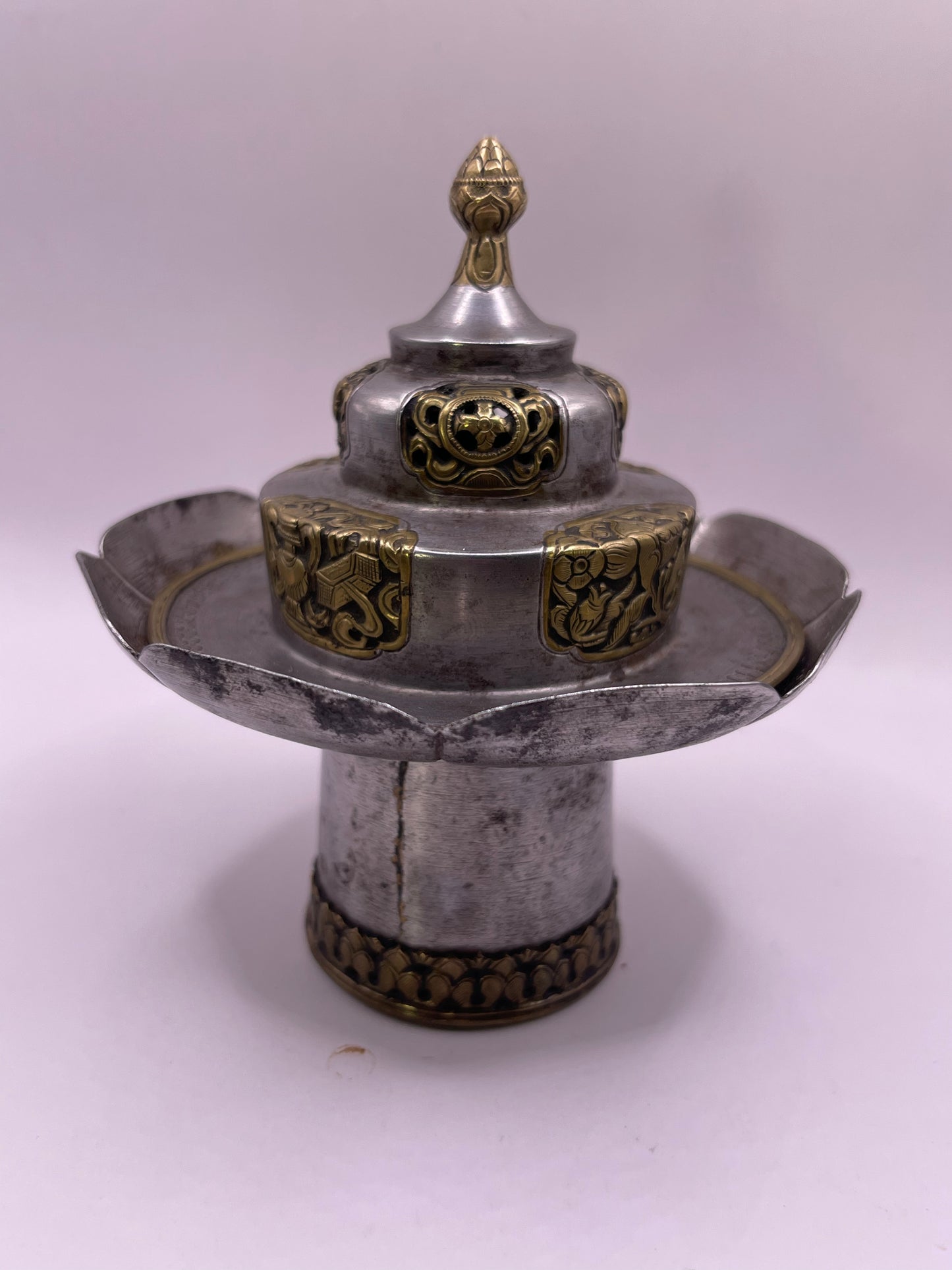 Antique silver Tibetan cup stand with cup