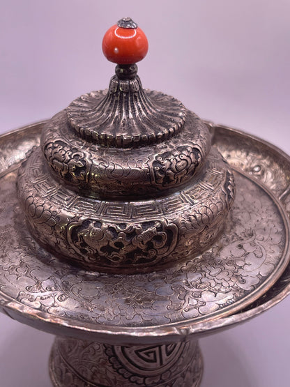 Antique silver Tibetan cup stand