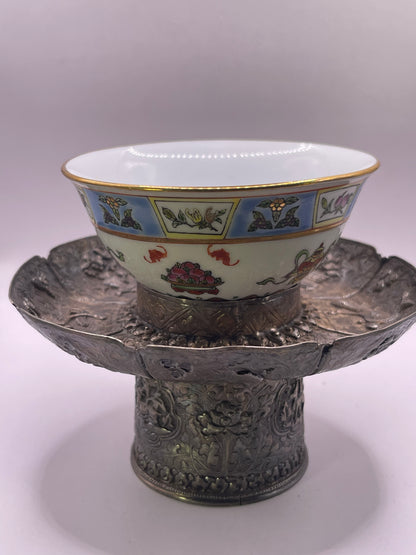 Antique silver Tibetan cup stand