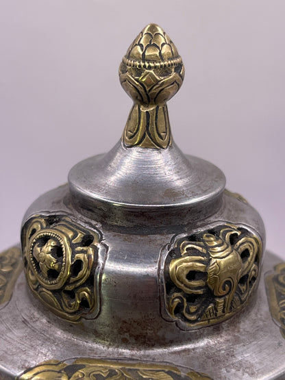 Antique silver Tibetan cup stand with cup