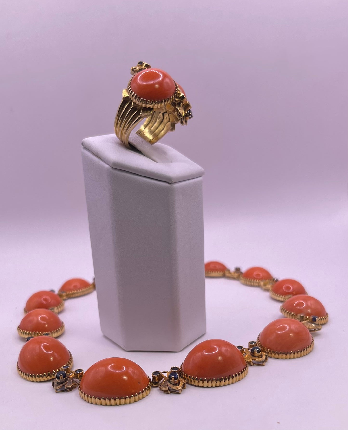 Vintage coral necklace and ring set