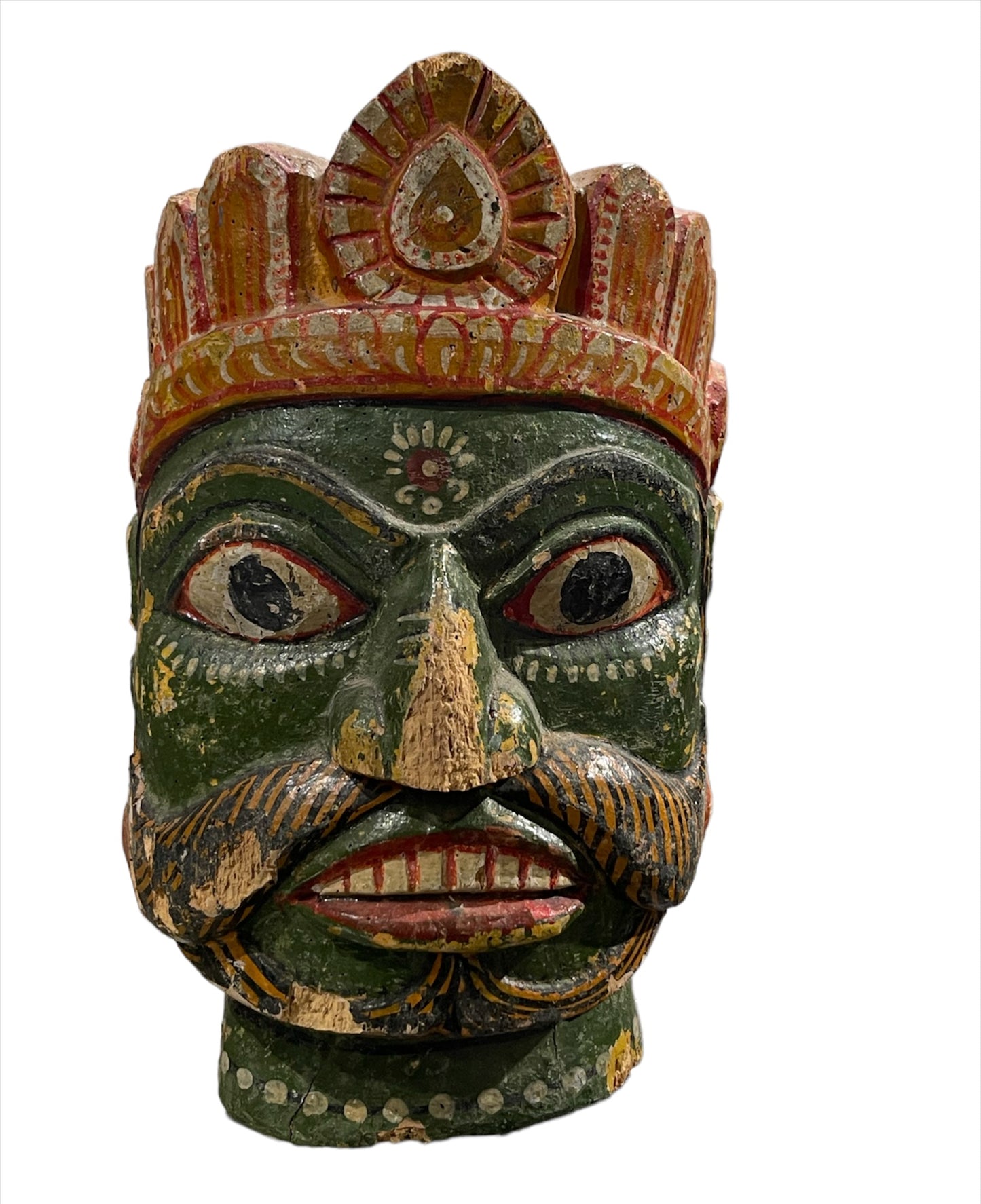 Vintage solid wood doorstop -painted head of Ravana
