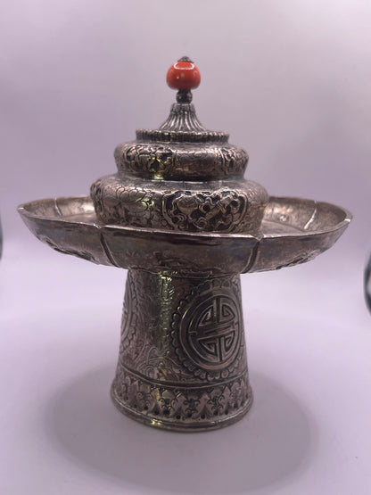 Antique silver Tibetan cup stand